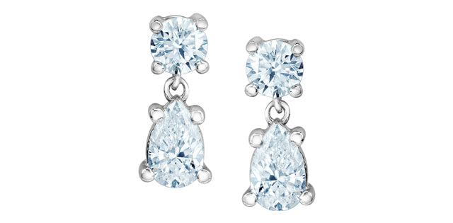 Round & Pear Shape Lab Grown Diamond Drop Earrings