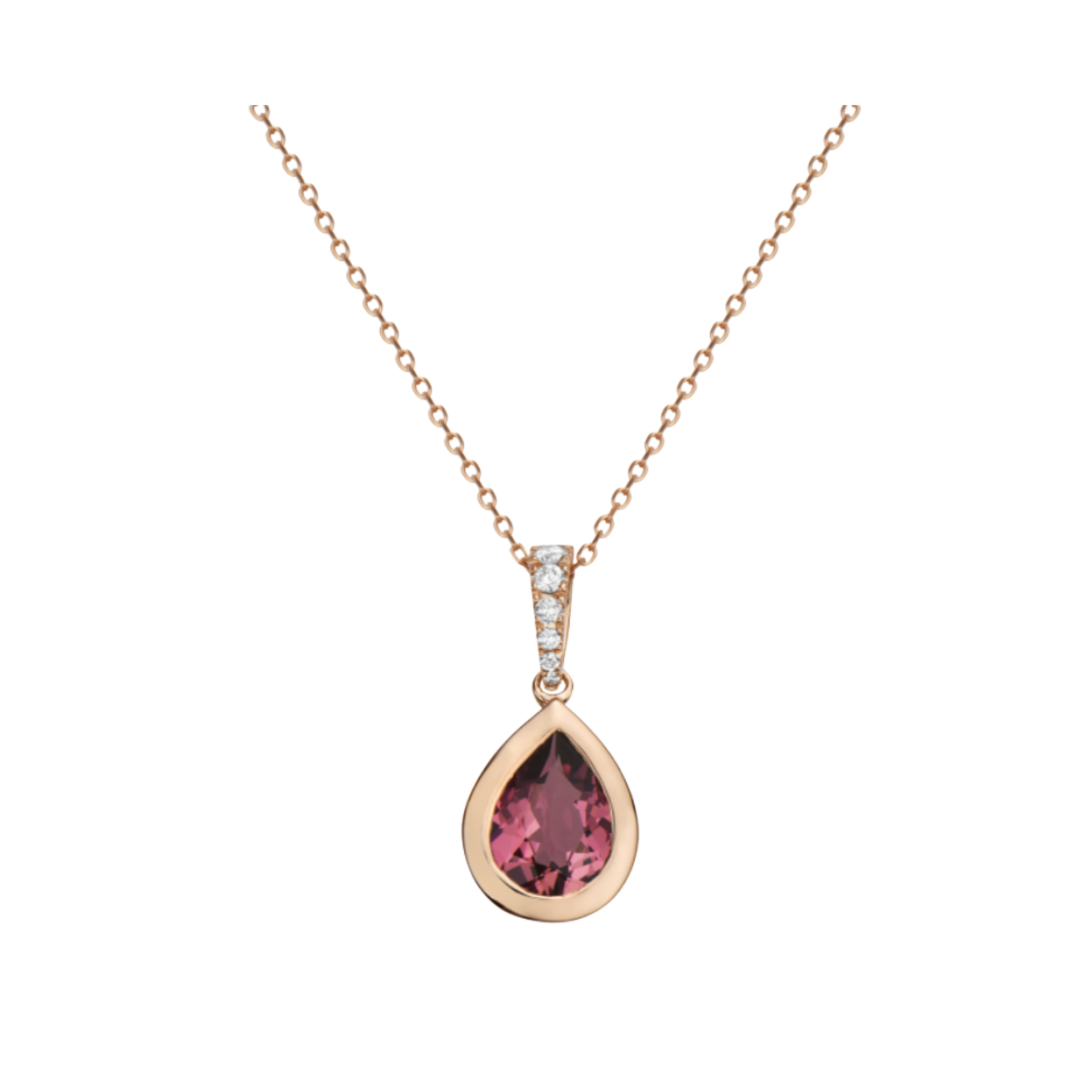 Bassali Pink Tourmaline & Diamond Pear Shape Necklace