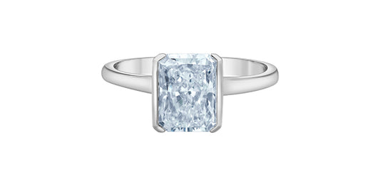 Emerald Cut Partial Bezel Lab Diamond Engagement Ring