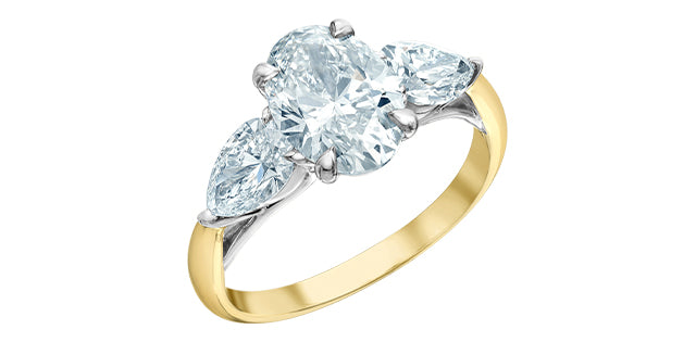 Oval and Pear Shape Lab Three Stone Engagement Ring