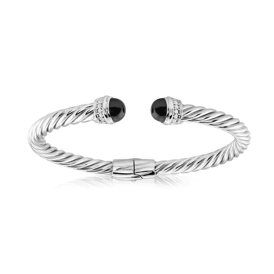 Miss Mimi Black Onyx Hinged Twist Bangle