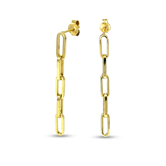 Yellow Gold Paperclip Link Dangle Earrings