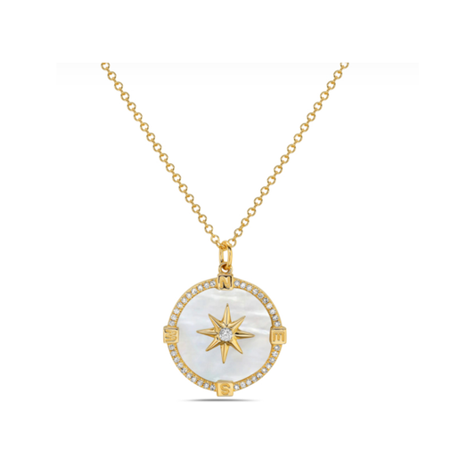 Bassali Mother of Pearl &amp; Diamond Compass Necklace