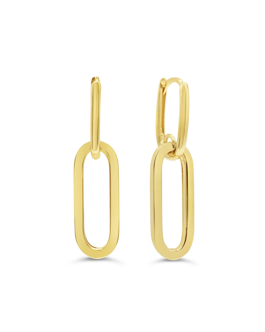 Yellow Gold Paperclip Link Dangle Earrings