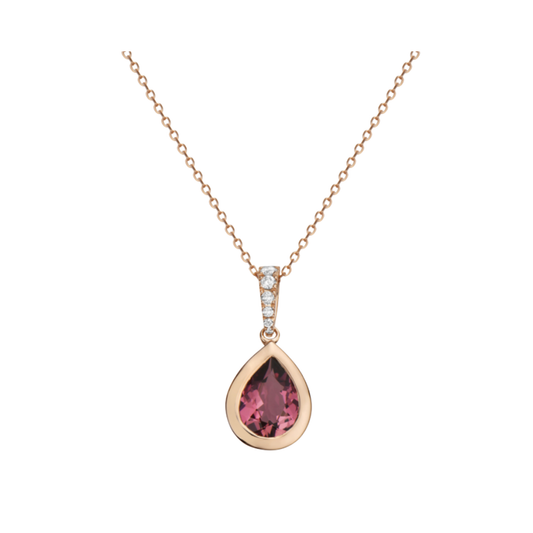 Bassali Pink Tourmaline & Diamond Pear Shape Necklace