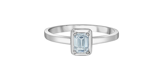 Emerald Cut Lab Grown Diamond Bezel Set Solitaire Ring