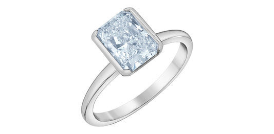Emerald Cut Partial Bezel Lab Diamond Engagement Ring