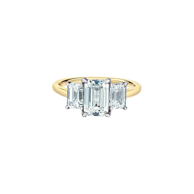 Emerald Cut Trinity Lab Grown Diamond Engagement Ring