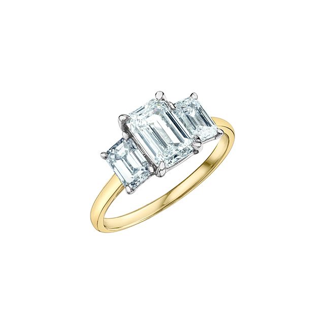 Emerald Cut Trinity Lab Grown Diamond Engagement Ring
