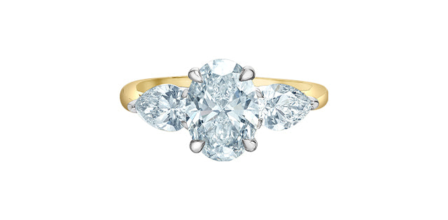 Oval and Pear Shape Lab Three Stone Engagement Ring