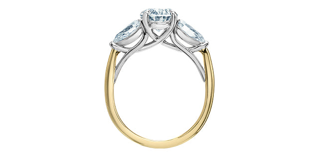 Oval and Pear Shape Lab Three Stone Engagement Ring