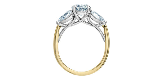 Oval and Pear Shape Lab Three Stone Engagement Ring