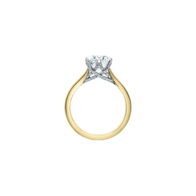 Round Lab Grown Six Claw Accented Trellis Engagement Ring