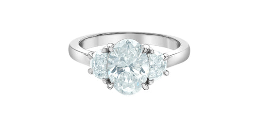 Oval Three Stone with Half Moon Lab Diamond Engagement Ring