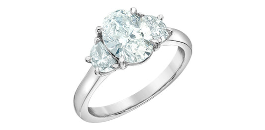 Oval Three Stone with Half Moon Lab Diamond Engagement Ring