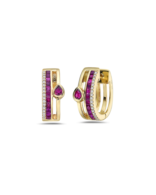 Bassali Ruby and Diamond Hoop Earrings