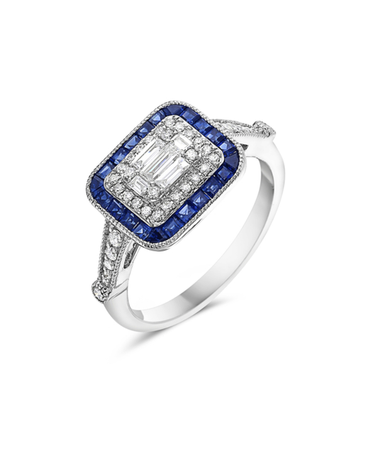 Bassali Blue Sapphire &amp; Diamond Vintage Style Ring